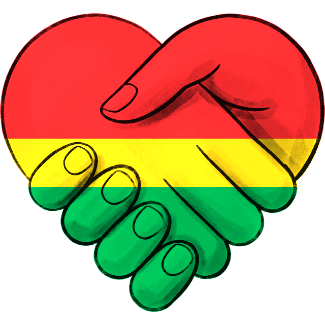 Clasped hands in the flag colours of Burkina Faso