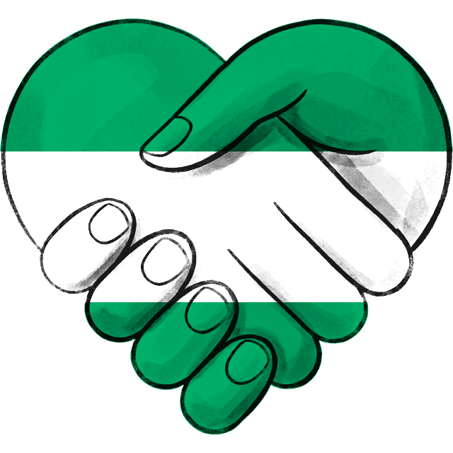 Clasped hands in the flag colours of Nigeria