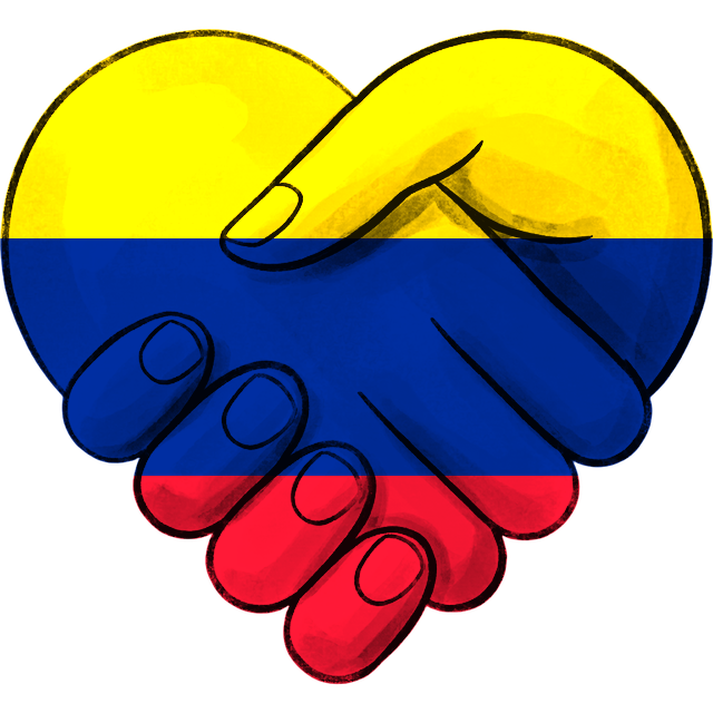 Clasped hands in the flag colours of Venezuela
